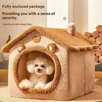 Uplift Essentials All Season Teddy Fleece Dog House & Cat Cabin yellow m