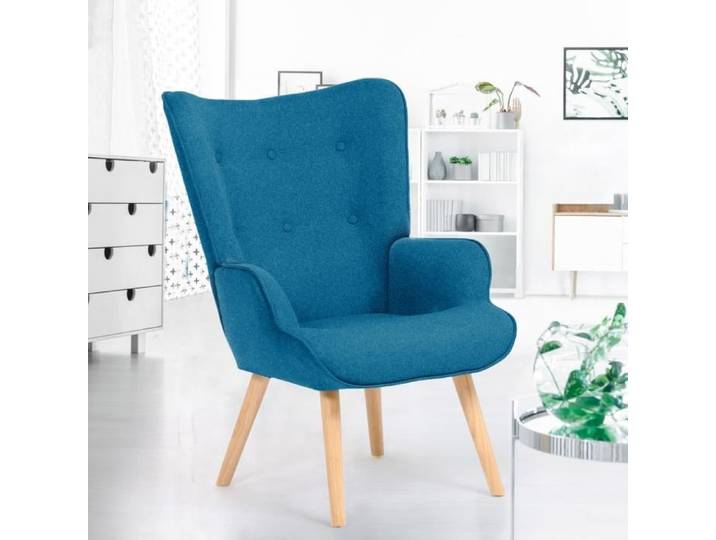 IDMARKET Fauteuil scandinave IVAR en tissu bleu canard