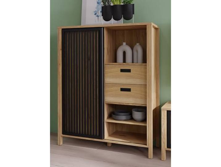 möbelando Kommode >Jecho< in Mauvella Eiche/Schwarz - 103,4x129,9x40,2cm (BxHxT)