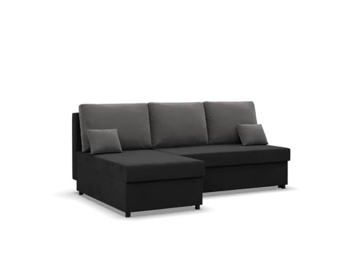 Mebligo Kemi - Ecksofa mit Schlaffunktion, Bettkastem, Komfort und Still, Schaum, schwarz + grau (Mikrofaza 15)