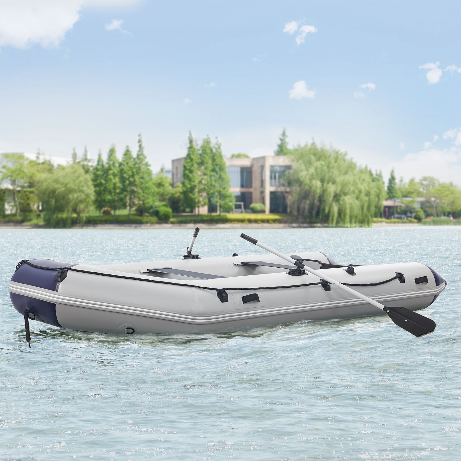 ArtSport Schlauchboot 3,80 m für 6 Personen mit 2 Sitzbänke & Aluboden - Paddelboot mit Paddel, Pumpe, Tasche & Reparaturset - Angelboot aufblasbar