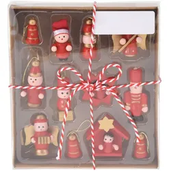 WellHome - 12er-Set Weihnachtsdeko zum Aufhängen aus Holz in Rot