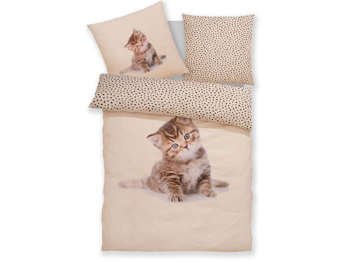Bettwäsche GOODPRODUCT Lyki , beige (katze), B/L: 135cm x 200cm, 1 Stk., 1 Stk., Microfaser, B/L: 80cm x 80cm, 2, Microfaser, Obermaterial: 100% Polyester, Bettwäsche, Bettwäsche, ab Grösse 135x200 cm, 100% Polyester, Katze, Pferd, Löwe, Pinguin