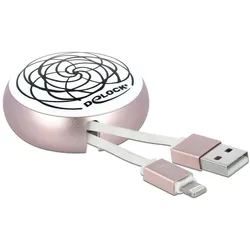Delock USB Aufrollkabel Typ-A zu Lightning™ weiß / rosé