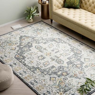 Maxax Non-Slip Machine Washable Grey Yellow Cream Multicolor Area Rug