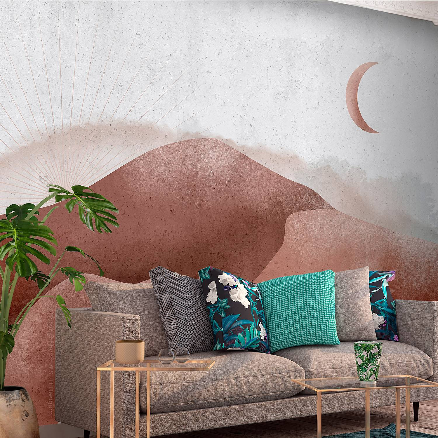 home24 Vlies-fotobehang Desert in the Moonlight, Abstract, Bruin en Roze, B: 450 cm, H: 315 cm