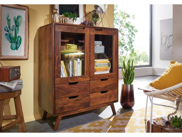 Highboard Sheesham 90x40x110 walnuss gewachst MALMÖ 2 #113