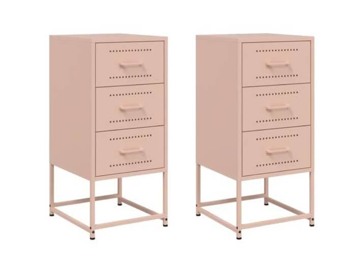 Coespram Nachttische 2er Set Stahl Beistelltisch 36x39x78 cm Rosa Robuste Ablageflächen und flexible Ordnung für Schlafzimmer oder Wohnbereich im langlebigen Industrie-Design.