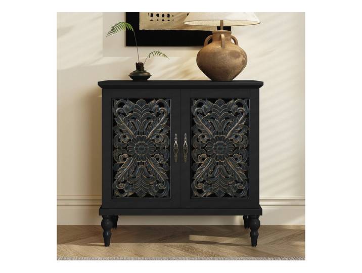 HOLTICO Kommode Vintage Sideboard Buffet Schrank mit Hohle Blumenschnitzerei (1 St), Akzent Schrank Holz Kommoden & Sideboards