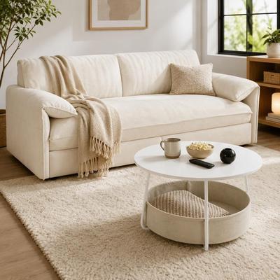 Homy Casa 66 in in 3-in-1 Beige White Velvet Sleeper Sofa Bed Bundle Set for Apartment Living Room and Small Spaces