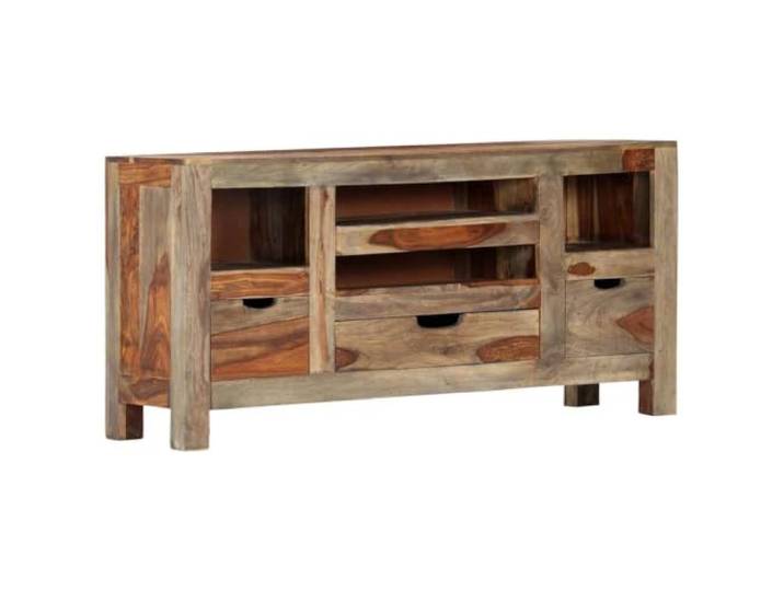 RJPLMFV Anrichte, grau, 100 x 30 x 50 cm, Massivholz 3 Schubladen, 4 Fächer, TV-Schrank, einzigartige Körnung