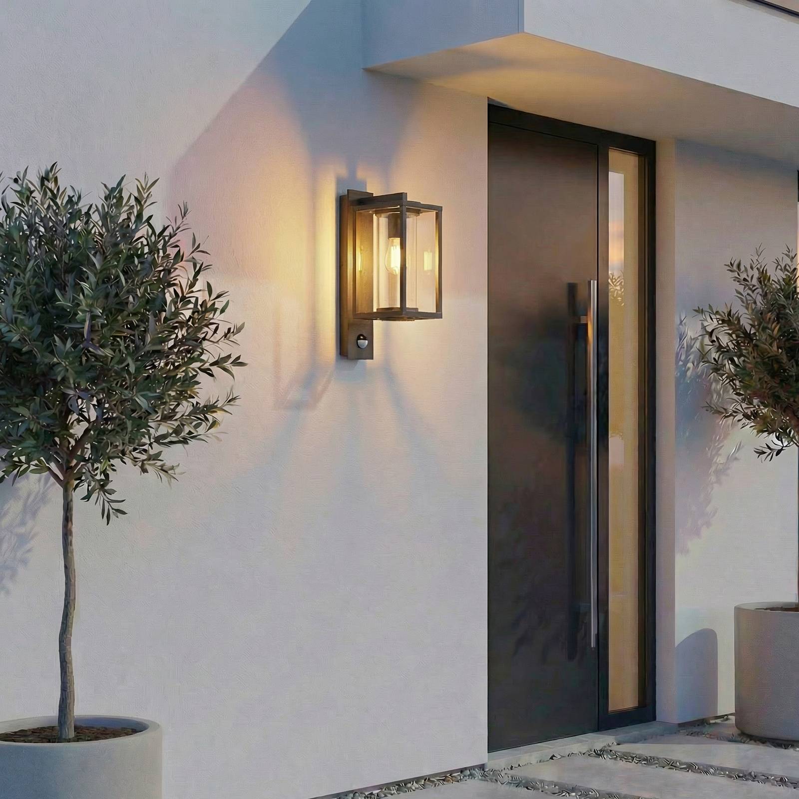 Outdoor Sensor Wall Light Ferda Lucande, dimmable, Black, Aluminium, Modern, Outdoor Wall Light