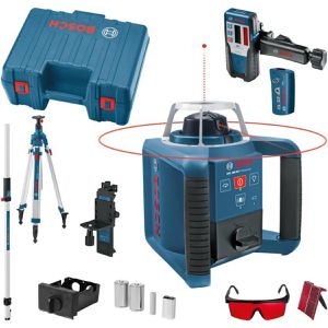 Bosch Rotationslaser 061599403Y, GRL 300 HV, 1 Lotpunkt, roter 360 Grad Laser, Arbeitsbereich bis Ø 300m
