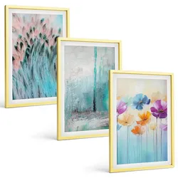 BILDER SET 3er Set - 40x60 cm Goldrahmen - Hintergrundmuster mit Pastellblumen