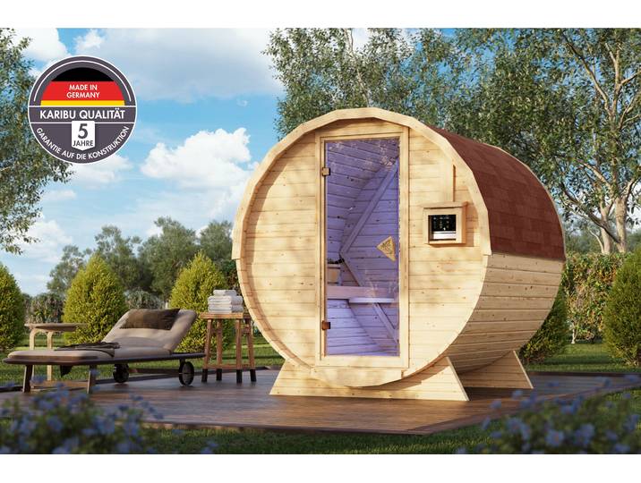 Fasssauna KARIBU 1,5 , naturbelassen, Saunaofen, externe Steuerung, 9 kW, Saunen, Fasssauna, verschiedene Varianten