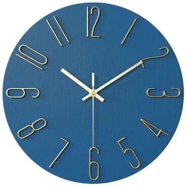 Uplift Picks 12 Inch Analog Wall Clock Battery Powered Silent Classic Design blue Gold 12 Inch