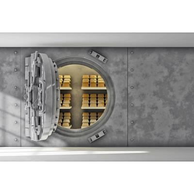 Fototapete PAPERMOON "tresor mit Goldbarren", bunt, B:5m L:2,8m, Vlies, Tapeten