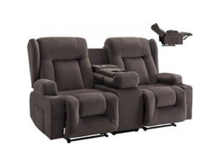 VEVOR Loveseat Relaxsessel elektrische Liegecouch mit Wärmefunktion & Massage, Massagesessel mit zentraler Steuerung & USB-Anschlüssen & Getränkehaltern & Seitentaschen, Sofa für Wohnzimmer Braun