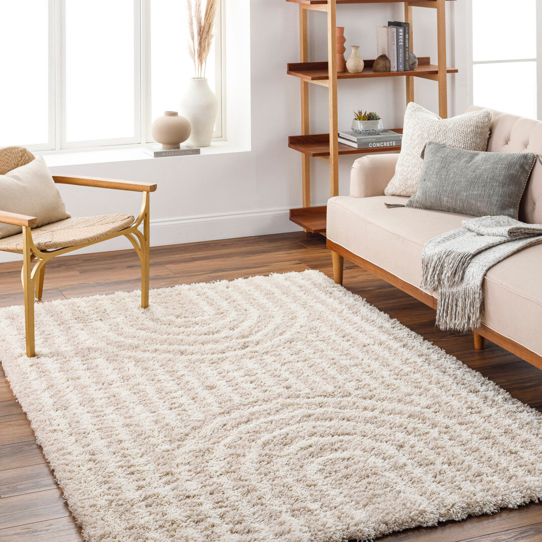 Blue Elephant Shag Area Rug Ivory;Beige Rectangle 160 x 221 cm