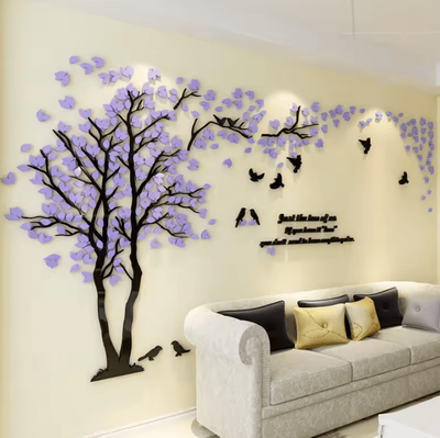 Inspire Curations 3D Tree Acrylic Mirror Wall Decor purple Left l About 3x1.5m