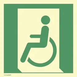 Schild Notausgang für gehbeeintr. Personen links, Kunststoff, nachl.,160-mcd, 148x148mm