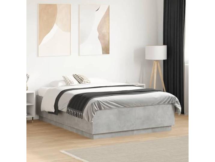 RJPLMFV Bettgestell, 120 x 190 cm, Betongrau Langlebiges Holzwerkstoff, inklusive Lattenrost, modernes Design