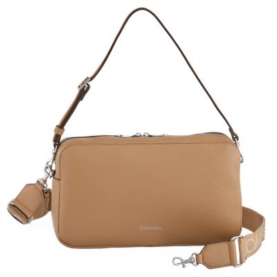 Umhängetasche CALVIN KLEIN "WEBBING 2X STRAP", Damen, Gr. B/H/T: 29,5cm x 17cm x 8cm, beige, Lederimitat, unifarben, Taschen Umhängetasche, Damen Handtasche, Schultertasche, Camera Bag