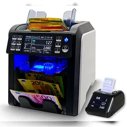 BEITZ BS-950A Geldzählmaschine für Scheine + BS-P30 Thermodrucker | Banknotenzähler mit 2-Taschen | 9-facher Falschgelderkennung & Druckfunktion