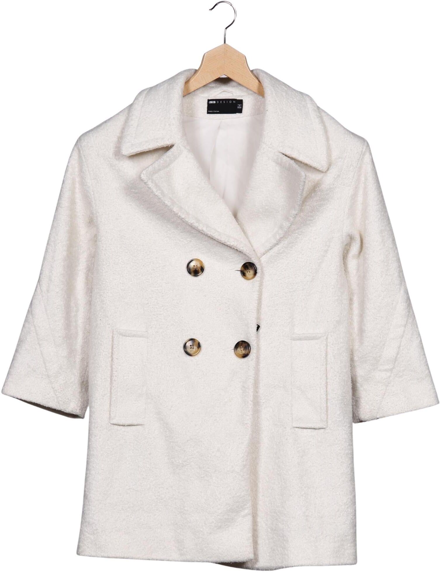 asos Damen Mantel, Cremeweiß, Gr. EU 34, Synthetik - Second Hand