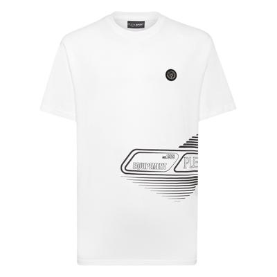 T-Shirt PLEIN SPORT "Kurzarm-Rundhals-T-Shirt", Herren, Gr. L, weiß (01, weiß), Obermaterial: 100% Baumwolle, Shirts T-Shirt