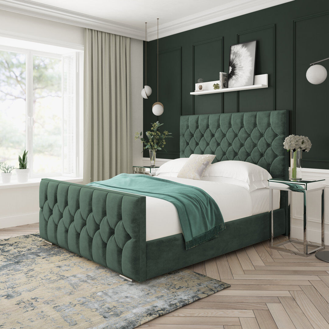 Lark Manor Upholstered Platform Bed Green Kingsize (5')
