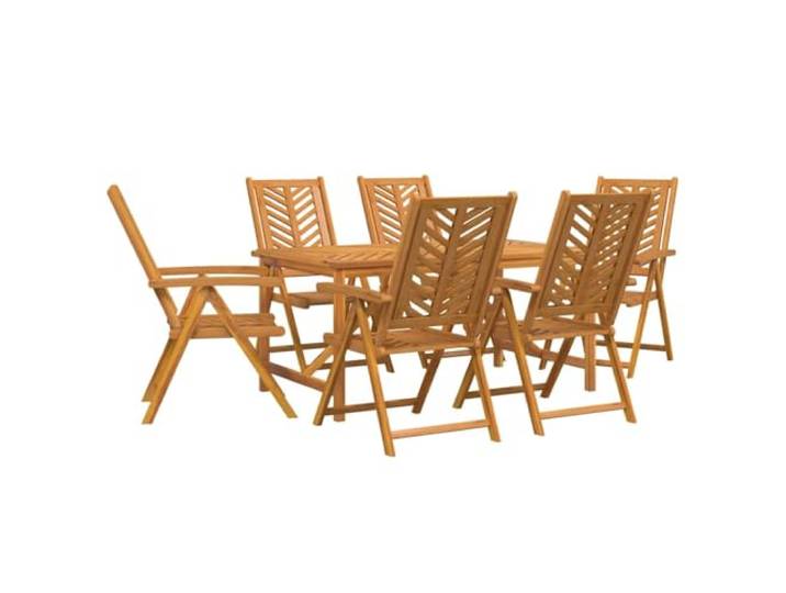 HKQWPBF Garten Essgruppe 7 STK. Braun Massivholz Akazie Massives Akazienholz, geölte Oberfläche, Rückenlehne, Armlehnen, stabile Beine, glatte Tischplatte, Garten, Terrasse
