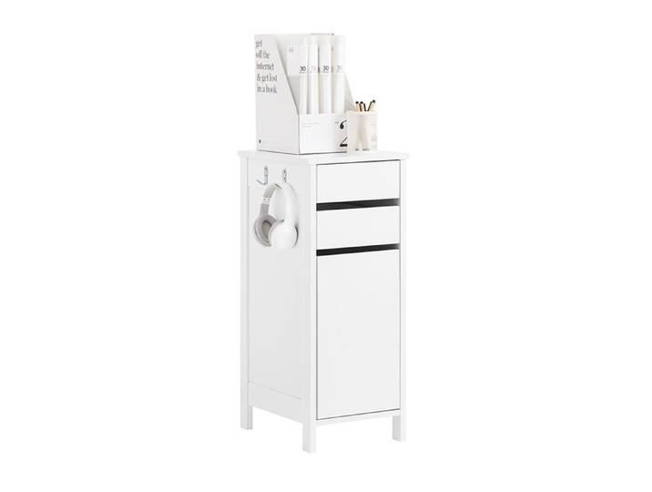 SoBuy Caisson de Bureau et Meuble de Rangement 2 Tiroirs 1 Porte avec Crochets Table de Chevet ou Bout de Canapé Blanc 32x40x76 cm