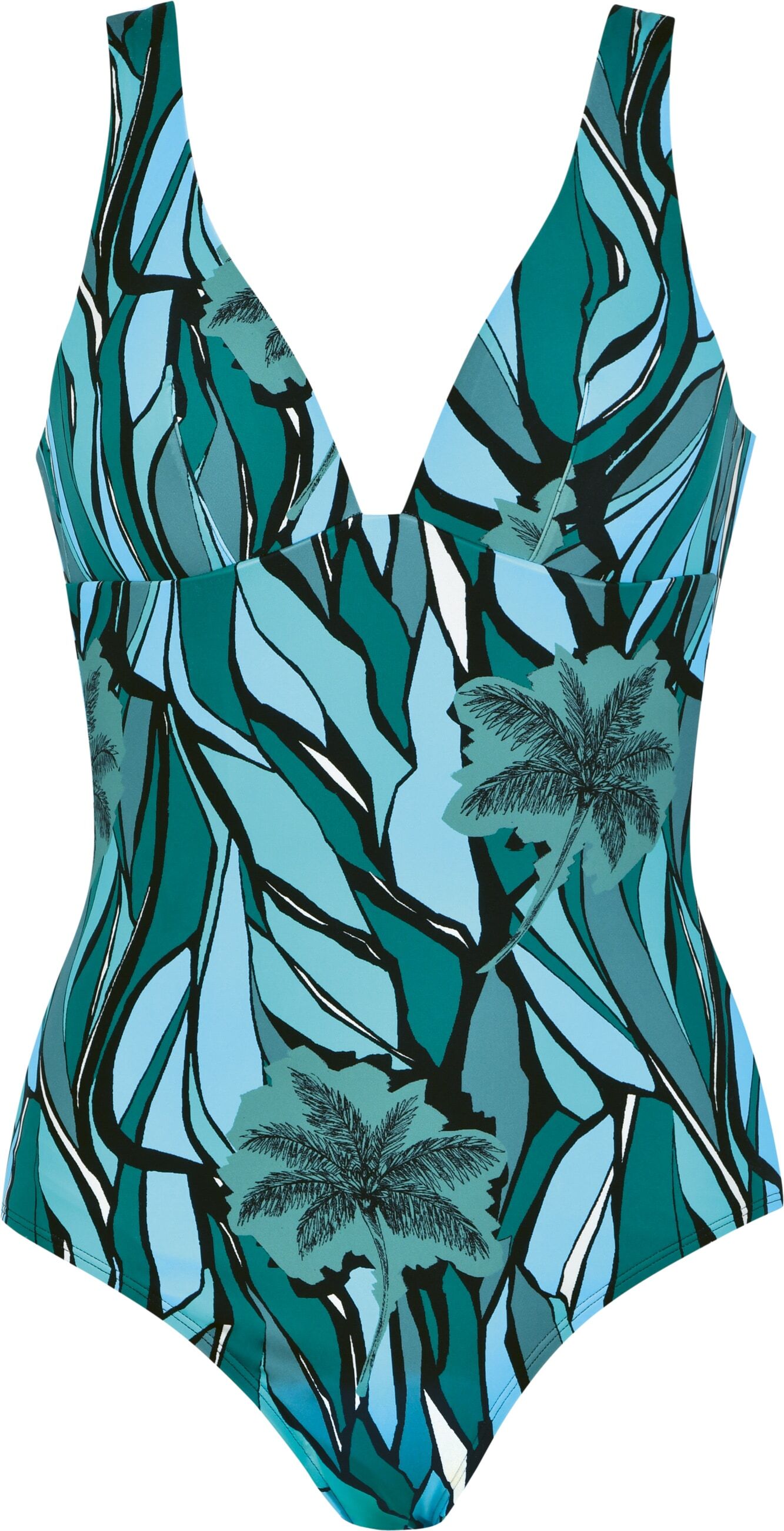Badeanzug NATURANA "Beautiful Beaches", Damen, Gr. 38, Cup B, bunt (emerald multicolor), Elasthan, Polyamid, gemustert, Badeanzüge Badeanzug, figurformende Passform, mit integrierten Cups emerald multicolor 38, Cup B