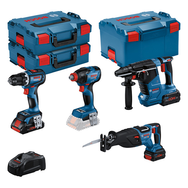 Bosch Akku-Combo Kit Set mit 4x 18V: GSR 18V-90C/GDX 18V-210C/GBH18V-24C/GSA18V-28, 3x Akku 0615990N37