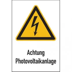 Dreifke® Aufkleber | Kombi-Warnschild, Achtung Photovoltaikanlage, W012 - 200x300 mm Folie selbstklebend