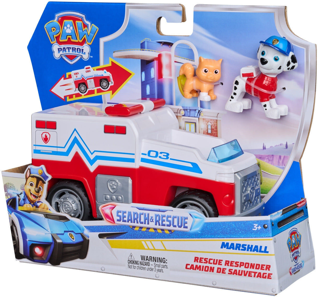 Spin Master PAW Patrol Search ; Rescue Marshall Rescue Responder Vehicle with 2 Figures for Kids - Red & White - 15 cm