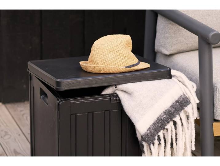 Garten Aufbewahrungsbox Kaldina - in schwarz mit Deckel - Schwarz - Luxusbetten24