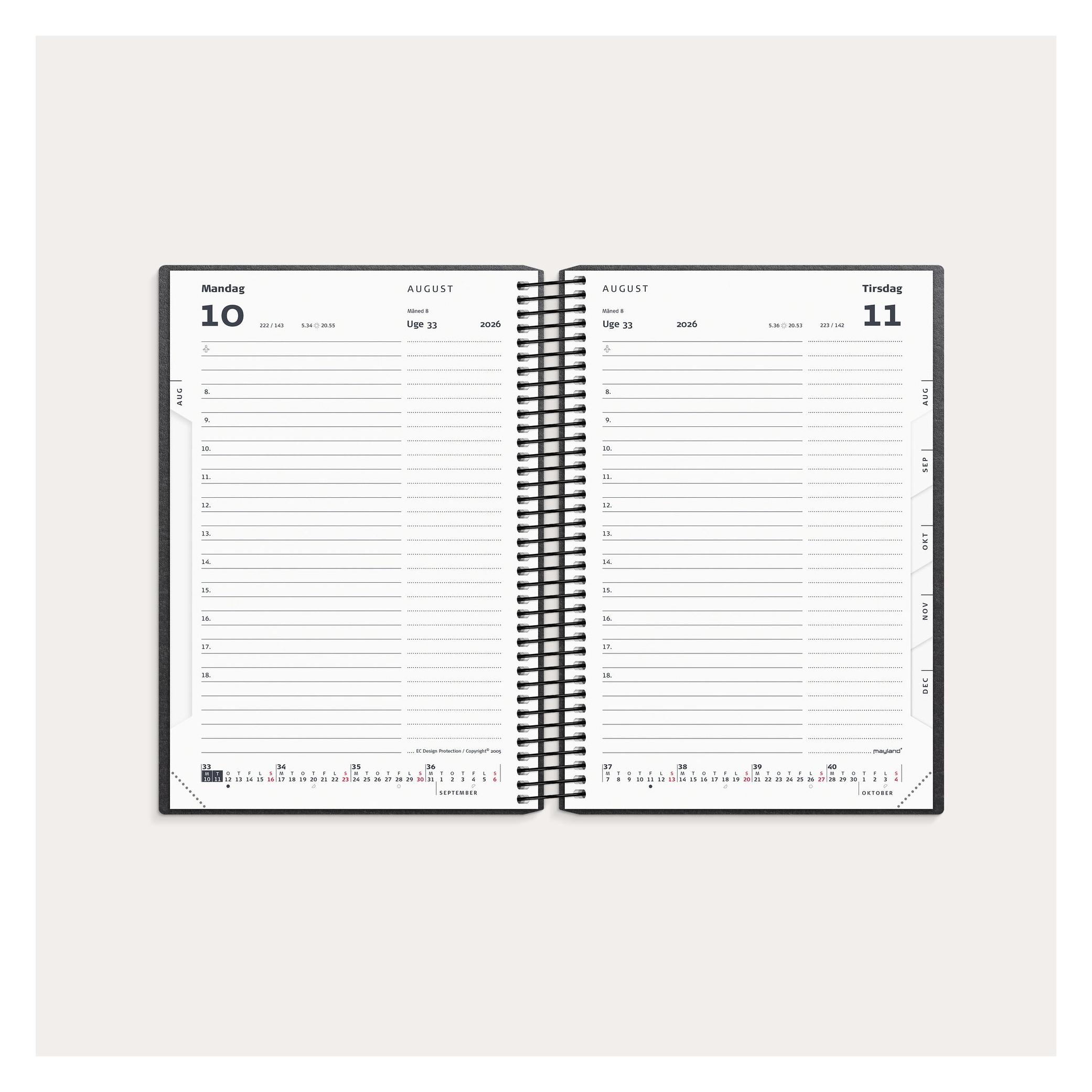 Mayland-Burde Studie Stor dagkalender sort genbrugskarton 2026/2027 (27805000)