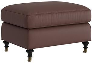 Maggie Leather Ottoman - Chocolate Leather, Chocolate Fossil - Ballard Designs