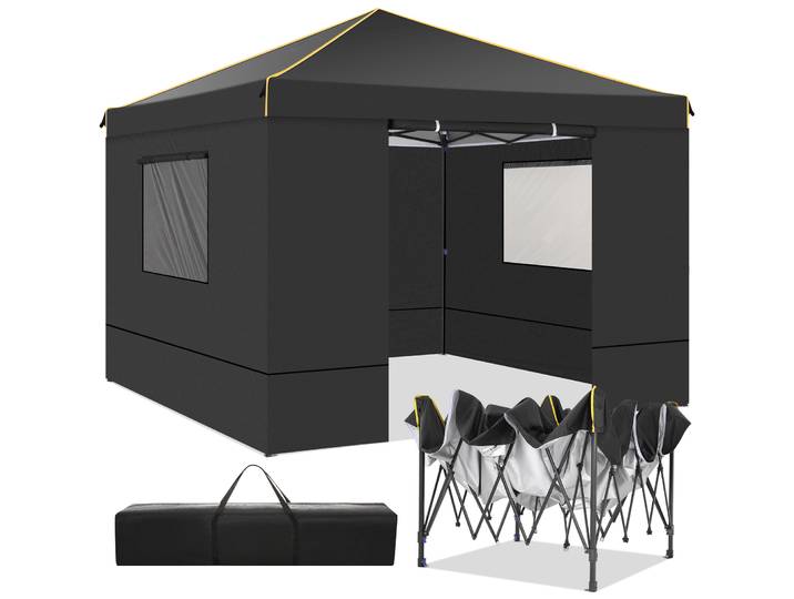Gazebo pliant 3x3m, tente de fête étanche avec mur sur 4 côtés, auvent de jardin Pop-Up Anti-UV pour tente extérieure de jardin et de cour