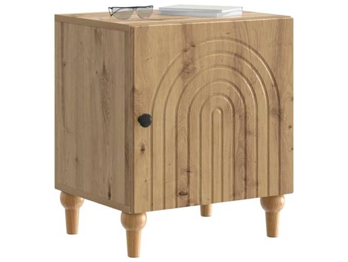 KTHLBRH Nachtschrank 2 Stück Eiche Handwerk 43 x 34,5 x 50 cm Holztechnik, 2 Türen, schwarze Griffe, max. Belastung 60 kg, vielseitig einsetzbar