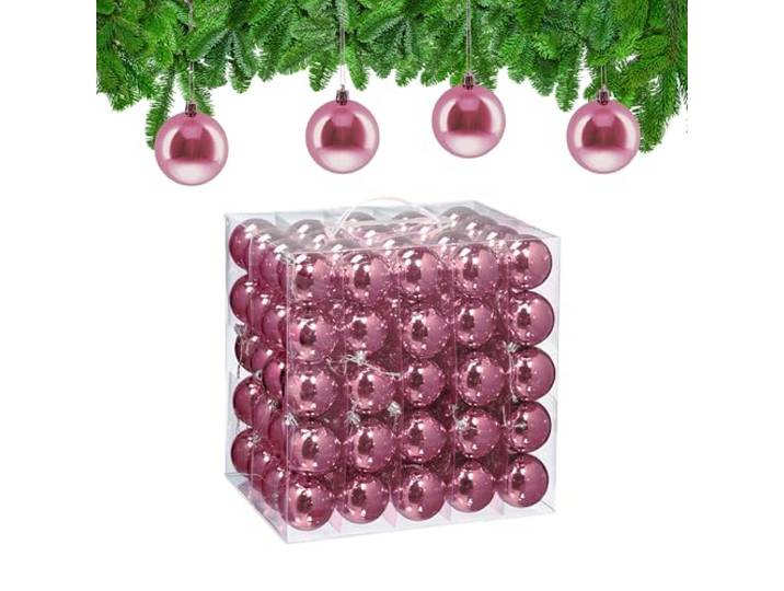Relaxdays Boule de Noël\, lot Pratique de 100\, Brillante\, Plastique Robuste\, pour Le Sapin\, diamètre : 6 cm\, Rose