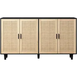 SIDEBOARD holzwerkstoff in schwarz mit rattan-fronten, 4 türen