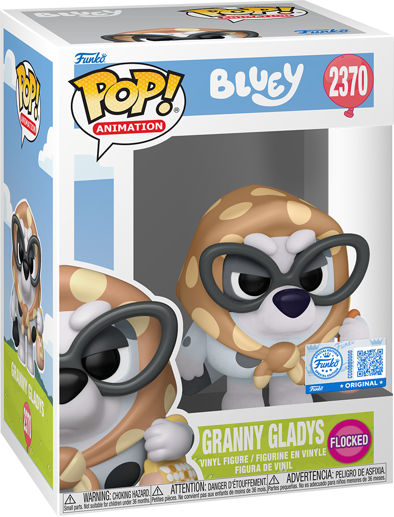Funko Pop! Vinyl Animation Bluey Granny Gladys Muffin Flocked Vinyl Figure #2370, Official Funko Collectable, 7.9 cm Tall, Blue