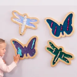 Sensorische Wanddeko mit Pailletten-Insekten 4-tlg. mehrfarbig Karton/Pailletten - TTS - Fördert Tastsinn, kinderfreundlich