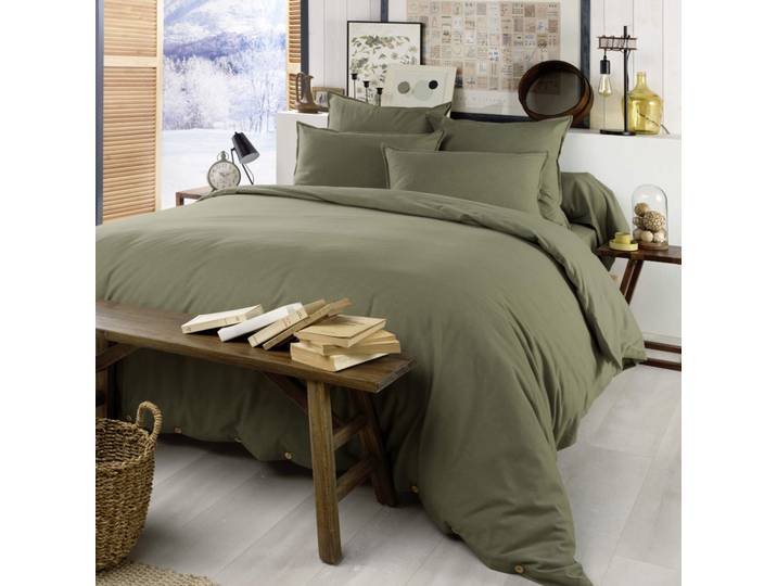 Parure de lit flanelle kaki 260x240