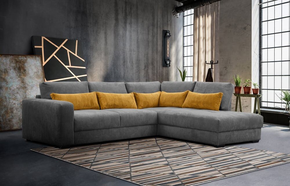Wozimo Canapé d angle 5 places droit, gris foncé Gris 296x91x228cm