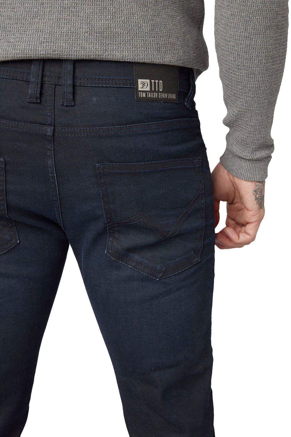 Slim-fit-Jeans TOM TAILOR DENIM "PIERS", Herren, Gr. 34, Länge 34, blau (blau schwarz), Denim/Jeans, Obermaterial: 85% Baumwolle, 13% Polyester, 2% Elasthan, Crinkleoptik, unifarben, schmal lang, Jeans Slim-fit-Jeans, Slim fit mit etwas niedrigerer Leibhö