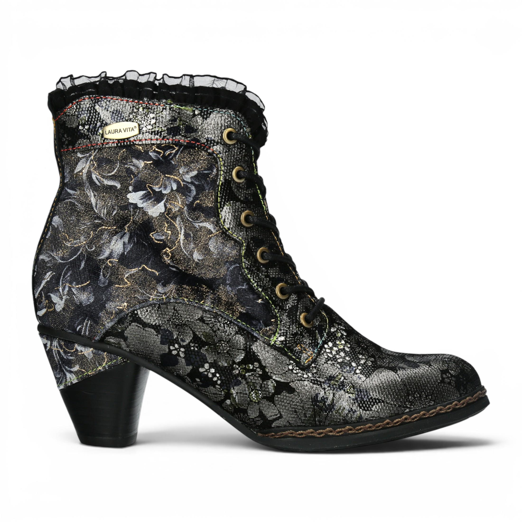 Laura Vita Floral Goth viktorianische schwarze Lederstiefel mit Absatz – Alcizeeo-190